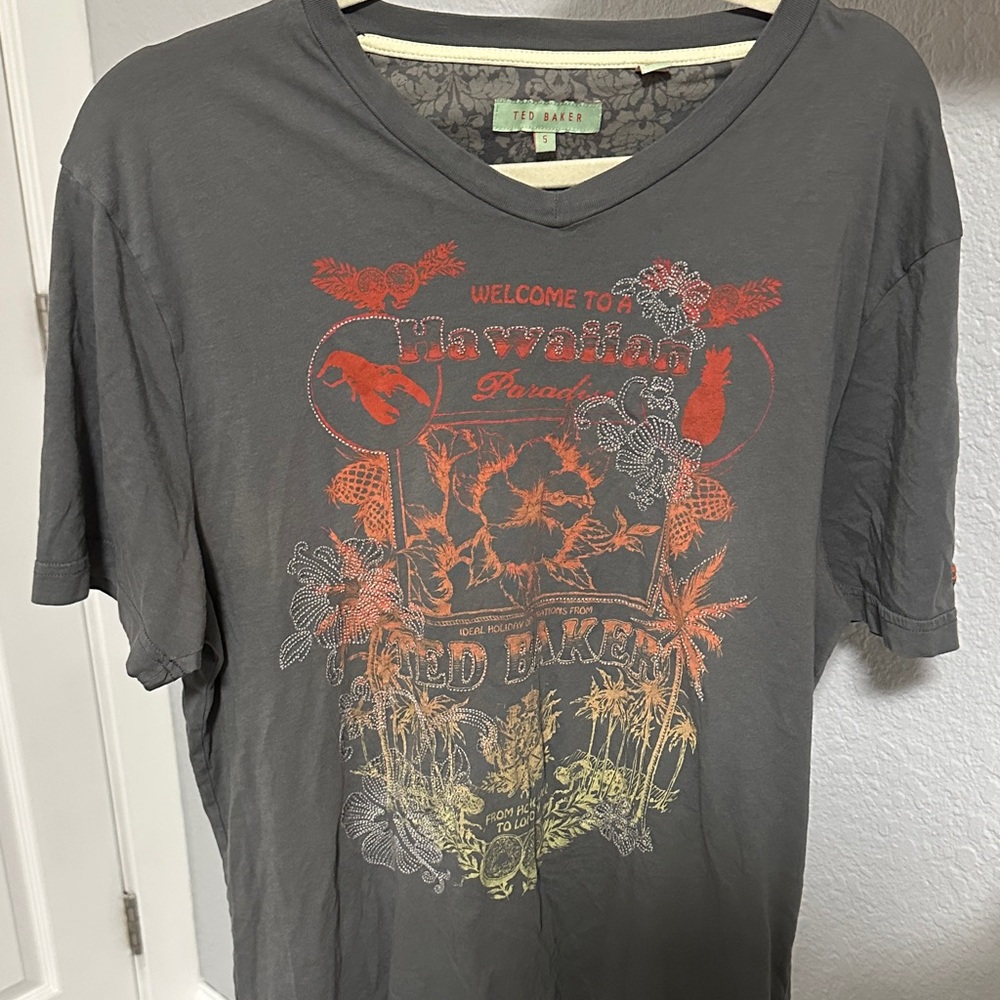 Ted Baker Charcoal and Orange Graphic Tee Size 5